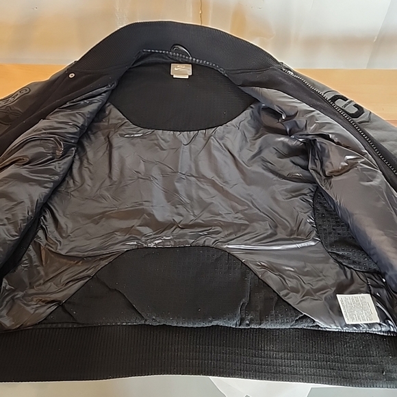 Nike NSW Canarinho Destroyer Bomber Jacket Mens Large Black Leather Wool Retro - Picture 12 of 15
